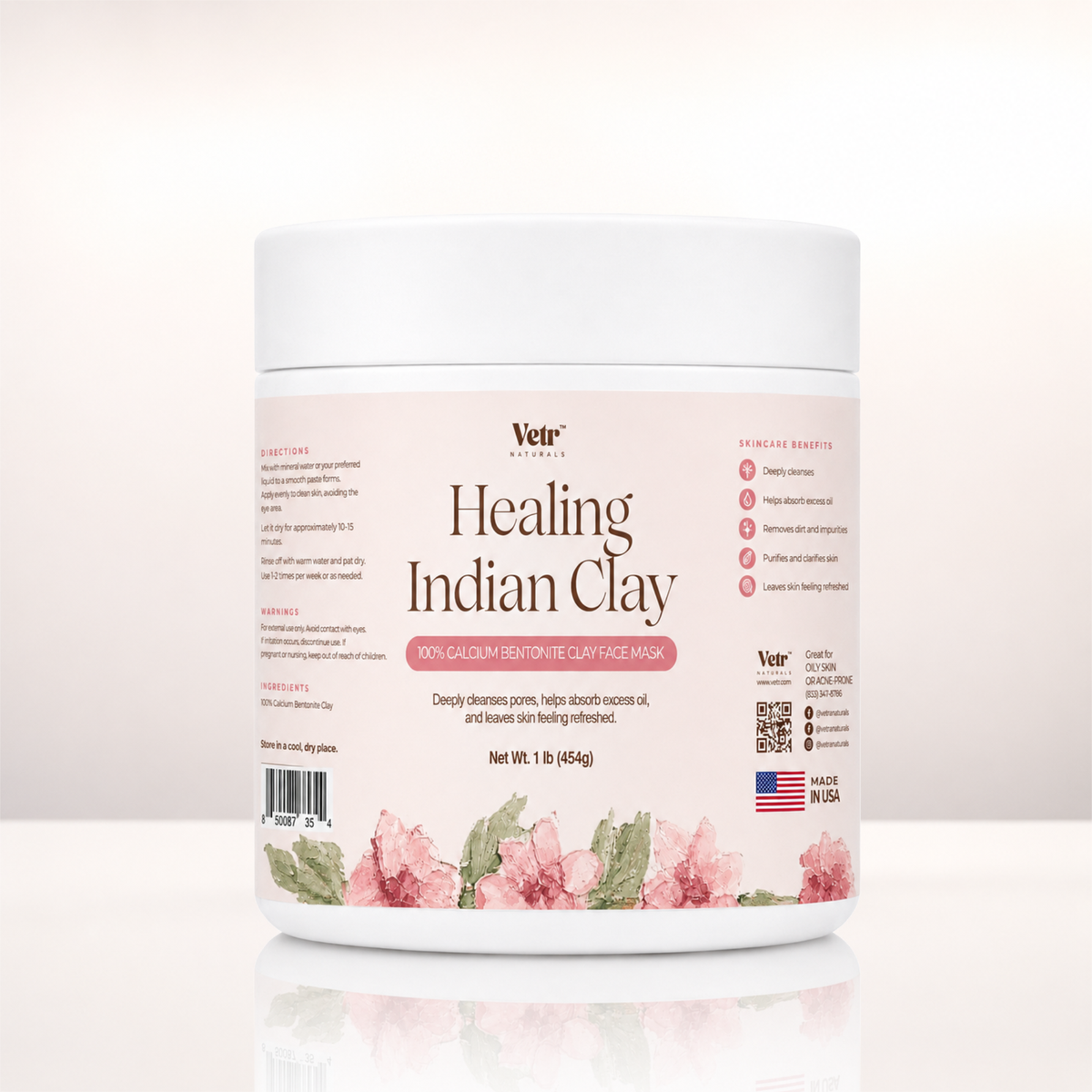 Healing Indian Clay, Pure Calcium Bentonite for Detox & Skin Care, 1 lbs