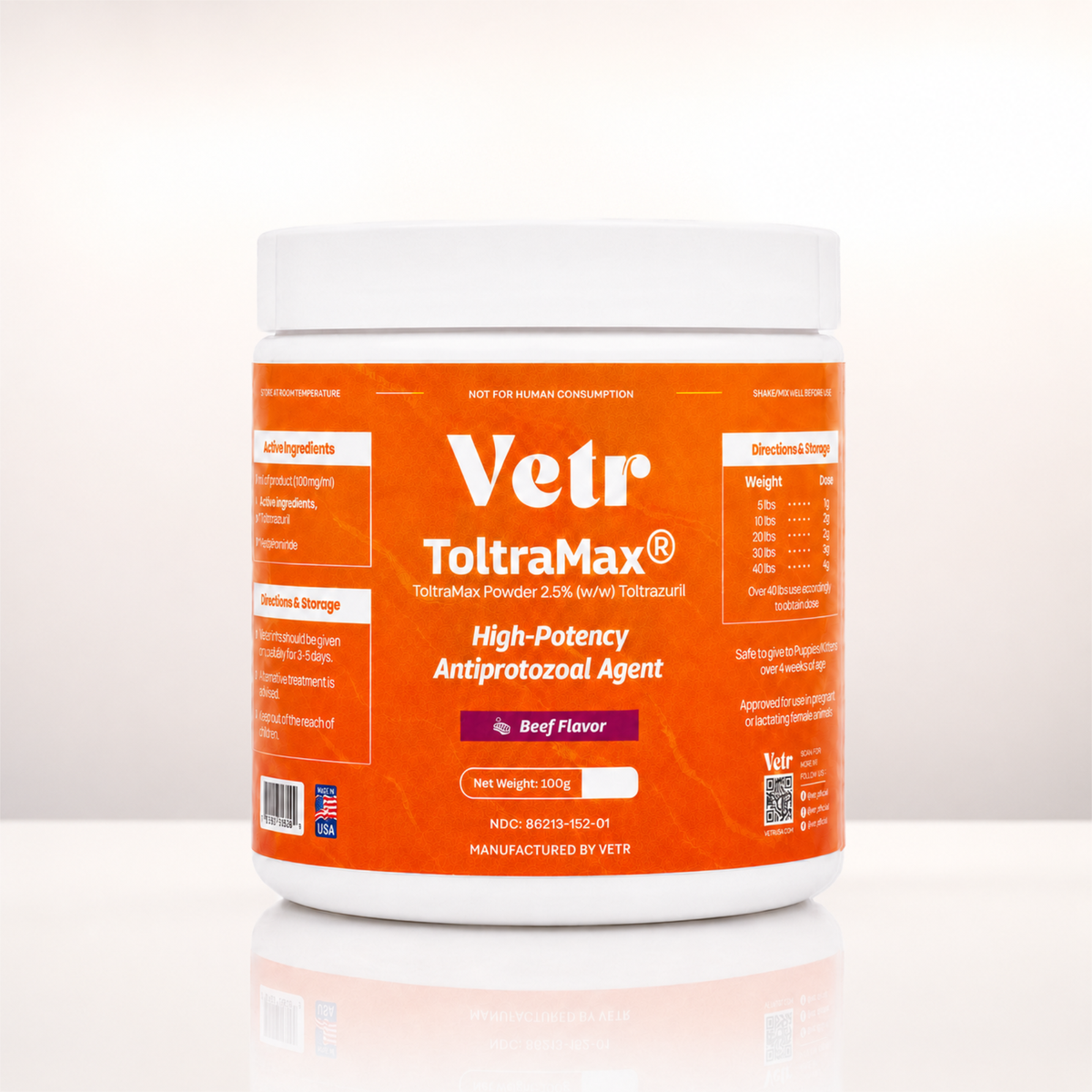 ToltraMax 2.5% Toltrazuril Powder for Dogs, Cats, & Horses, 100 grams
