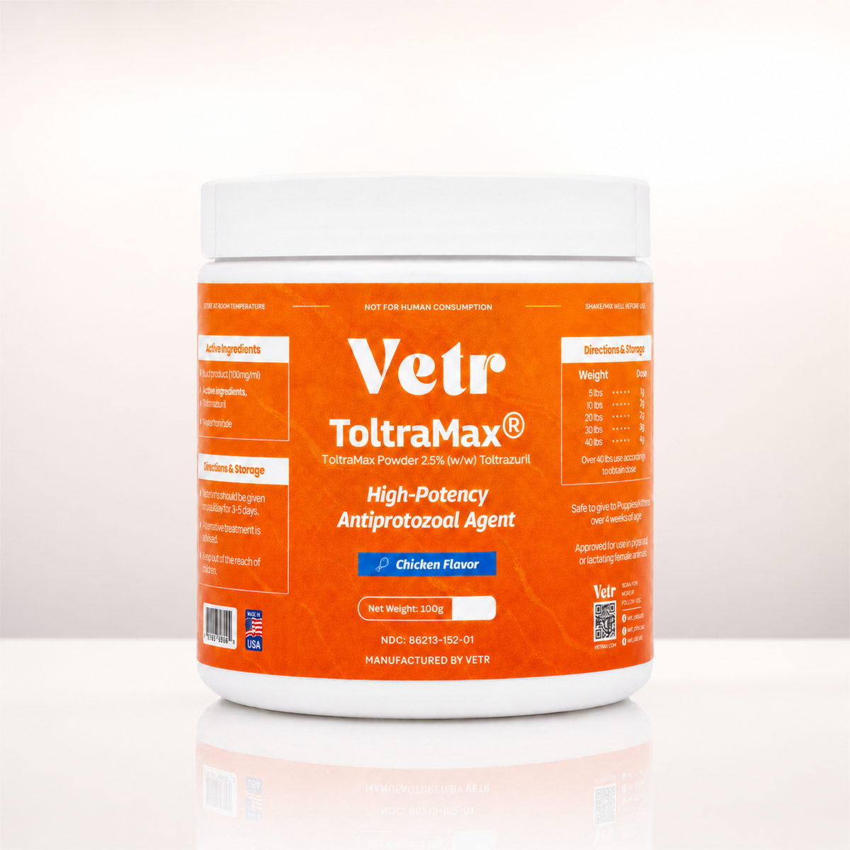 ToltraMax 2.5% Toltrazuril Powder for Dogs, Cats, & Horses, 100 grams
